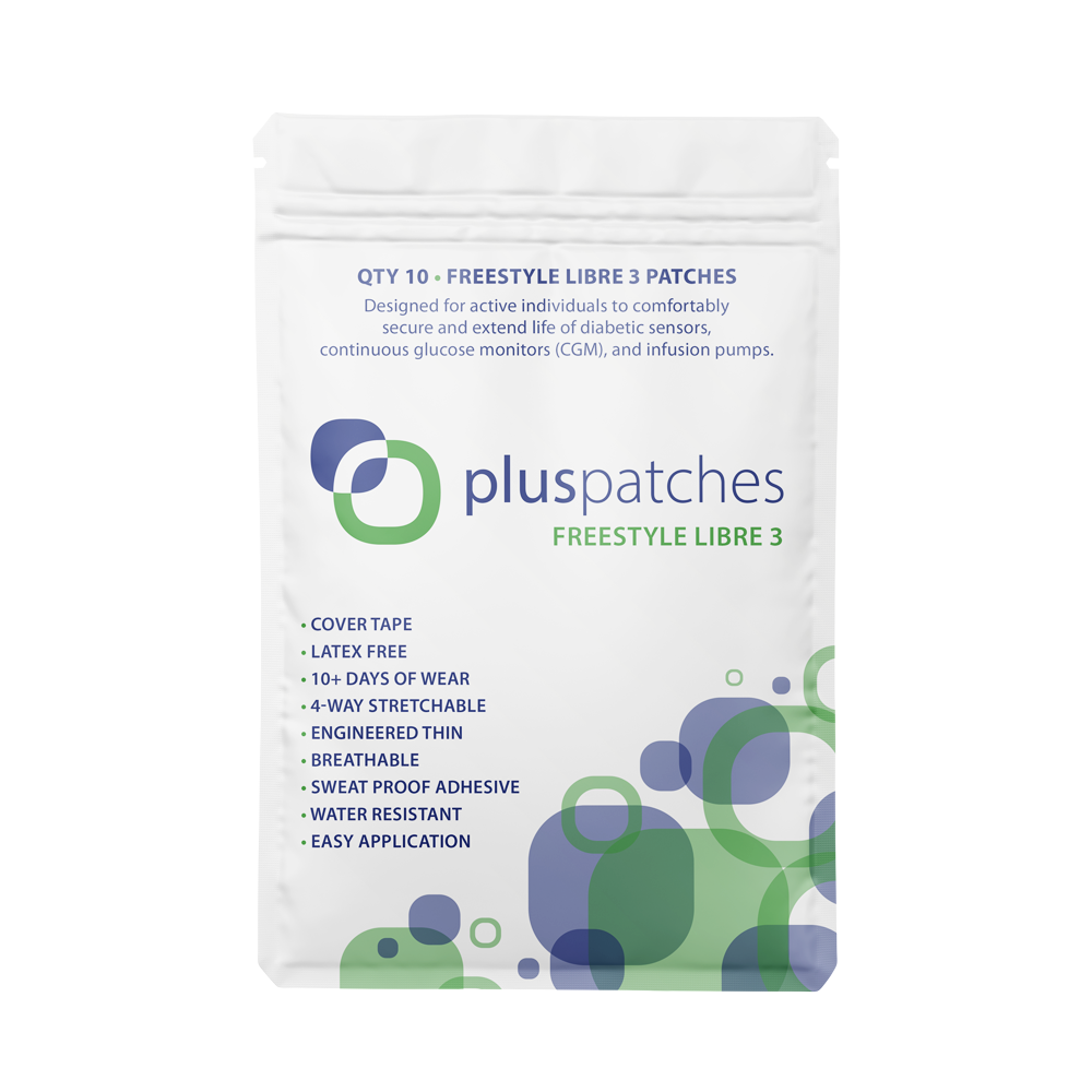 Plus Patches CGM Overlay / Cover Tape have 10-14 days holding power on your skin. The materials on the Plus Patches are designed for maximum wear time, with NO FRAYING or edge lift! The Polyurethane non-woven backing moves with your body (all around stretch) for ultimate comfort over the life of your overlay/ cover tape patch.